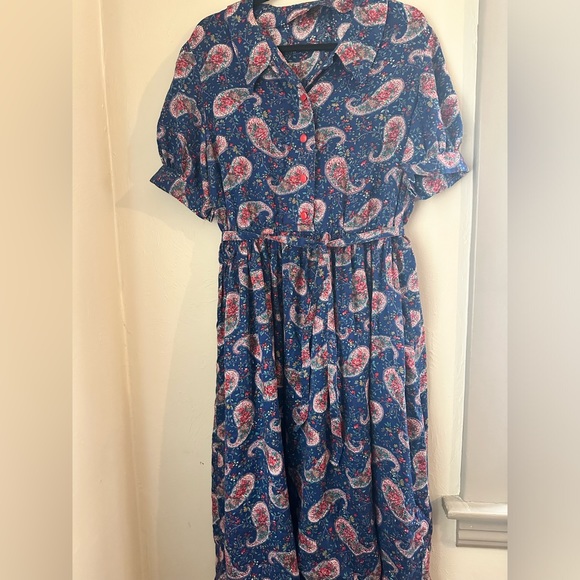 Vintage Paisley Floral Dress w/ tie. Puff sleeve - Picture 5 of 7